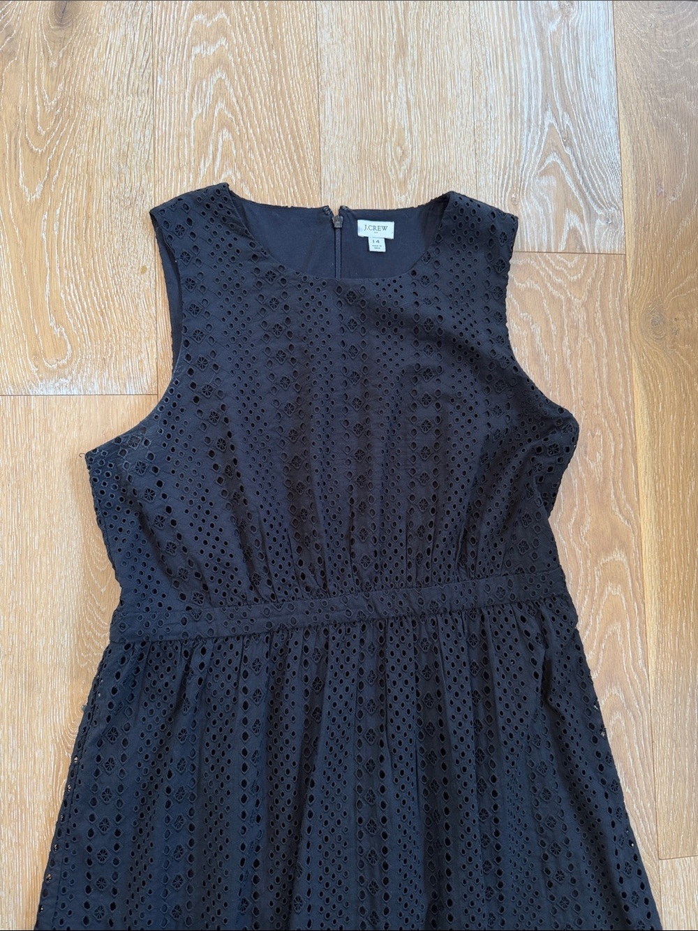 J. Crew Black Eyelet Midi Dress Size 14 - Picture 3 of 8